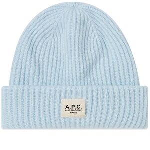 A.P.C. James Light Blue Ribbed Wool Cashmere Beanie